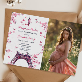 Invitación Floral Paris Eiffel Tower Baby Shower Fiesta Foto