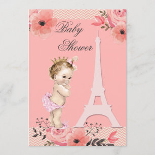 Invitación Floral Paris Eiffel Tower Princess Baby Shower