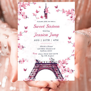 Invitación Floral Paris Eiffel Tower Sweet 16 Birthday Party