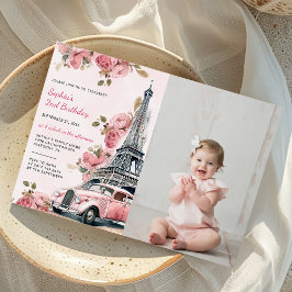 Invitación Floral Paris Torre Eiffel 2.º cumpleaños Foto