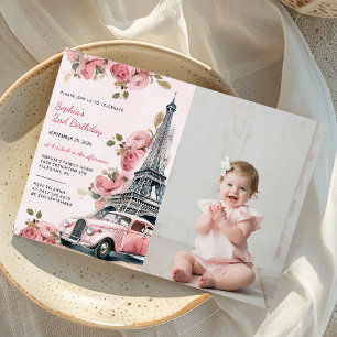 Invitación Floral Paris Torre Eiffel 2.º cumpleaños Foto