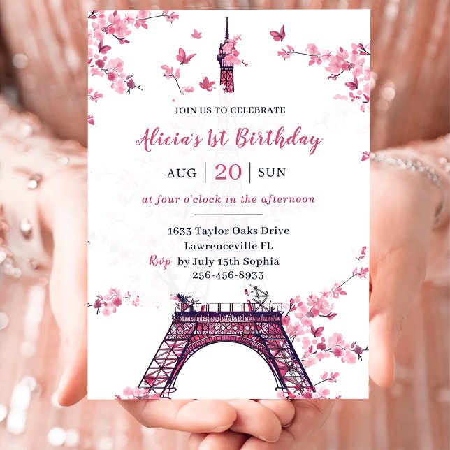Invitación Floral Paris Torre Eiffel Primer Fiesta de Cumplea (Subido por el creador)