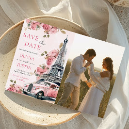Invitación Floral Paris Torre Eiffel Save the Date Photo