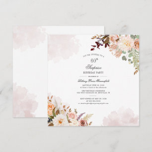 Invitación Floral Pastel 60º Fiesta de Sorpresa con guión de