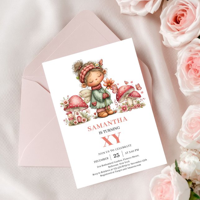 Invitación Floral Pastel Cumpleaños Mágico Hada 4  (Magical Fairy 4th Birthday Pastel Floral Invitation)