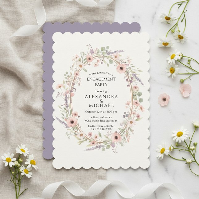 Invitación Floral Pastel Engagement Party Invitation (Let the love celebration begin with soft florals & endless joy)