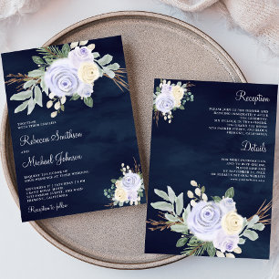 Invitación Floral Pastel Morado Polvoriento Enterizo de Boda 