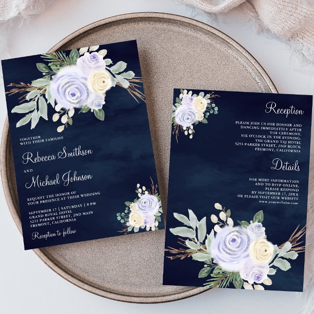Invitación Floral Pastel Morado Polvoriento Enterizo de Boda  (Subido por el creador)