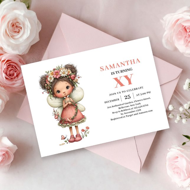 Invitación floral pastel para el 1er cumpleaños de (Cute Fairy Girl 1st Birthday Pastel Floral invitation)