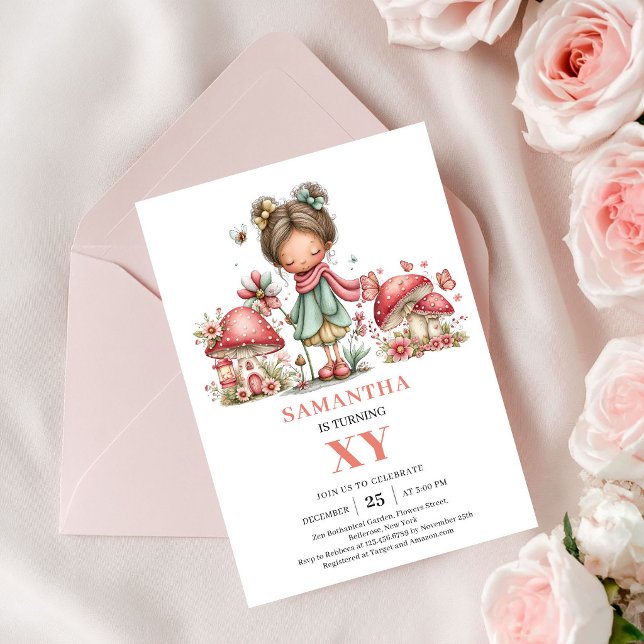 Invitación Floral Pastel para el Séptimo Cumpleaño (Twinkle Fairy 7th Birthday Pastel Floral Invitation)