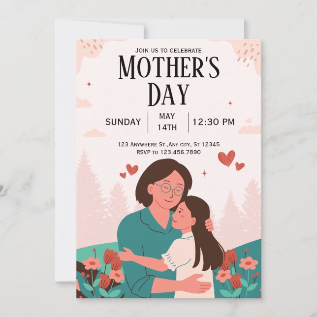 Invitación floral pastel rosa para el Día de la Ma (Anverso)