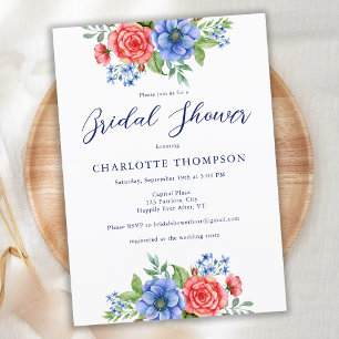 Invitación Floral patriótica rojo blanco azul ducha de novia