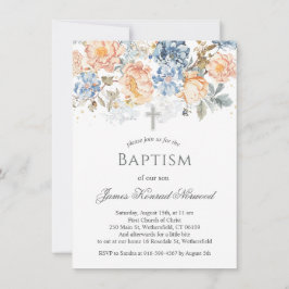 Invitación Floral Peach Blush Blue Baptism
