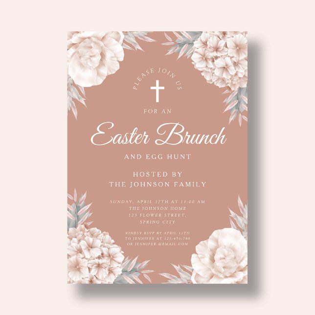 Invitación Floral Peonies Religiosos Cruce Brunch de Pascua (Floral Peonies Religious Cross Easter Brunch Invitation)