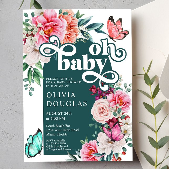 Invitación Floral Peony Butterfly Baby Girl Shower (Subido por el creador)