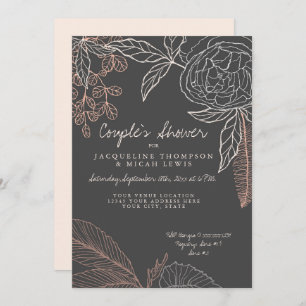 Invitación Floral Peony Leaf Line Art Charcoal Parejas Ducha