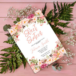 Invitación Floral Peony Pink Rubor Dieciséis cumpleaños