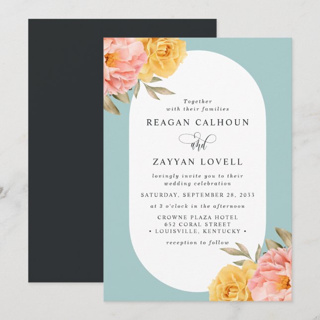 Invitación Floral Peony Rosa Primavera Wedding (Anverso / Reverso)