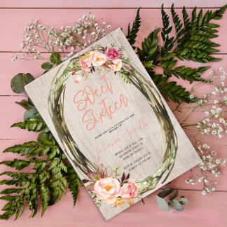 Invitación Floral Peony Rustic 16 dulce dieciséis cumpleaños