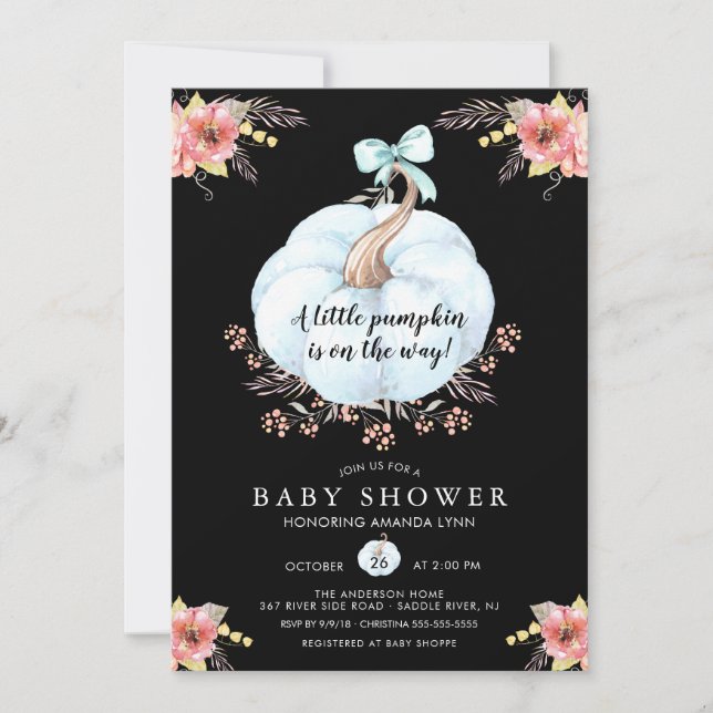 Invitación Floral Pequeña Calabaza Baby Shower (Anverso)