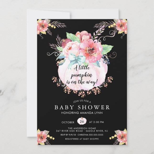 Invitación Floral Pequeña Calabaza Baby Shower (Anverso)