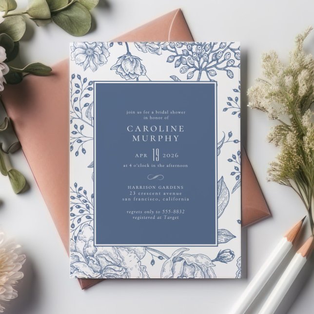 Invitación Floral Periwinkle Blue Elegal Bridal Shower (Subido por el creador)