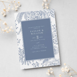 Invitación Floral Periwinkle Blue Elegal Ensayo Cena