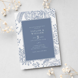 Invitación Floral Periwinkle Blue Elegal Ensayo Cena