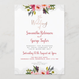 Invitación floral personalizada de la boda del oro