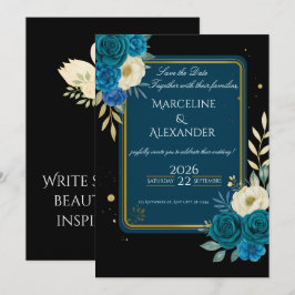 Invitación floral personalizada de Navy y Blush