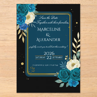 Invitación floral personalizada de Navy y Blush