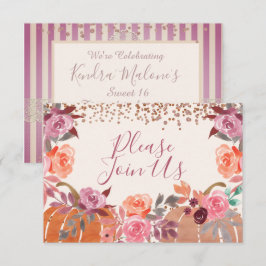 Invitación floral personalizada de otoño rosa malv