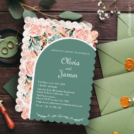Invitación Floral personalizada hermosa rosa verde y burgundy