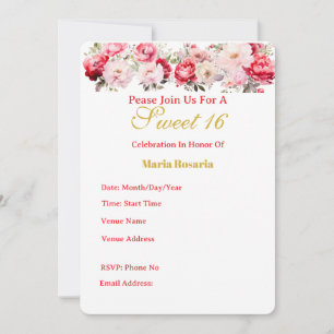 Invitación floral personalizada para Sweet 16