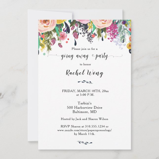 Invitación Floral personalizada que se desvía foto Fiesta (Anverso)