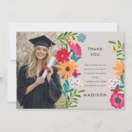Invitación Floral Photo Graduation Thank You Card