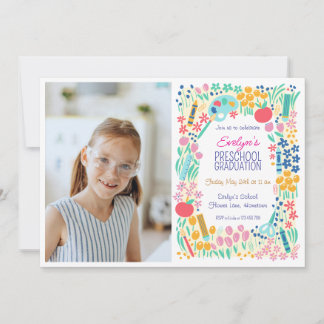 Invitación Floral Photo Preschool Graduation Invitation