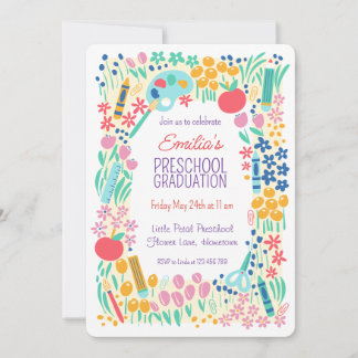 Invitación Floral Photo Preschool Graduation Party