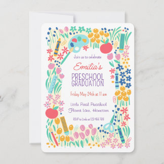 Invitación Floral Photo Preschool Graduation Party