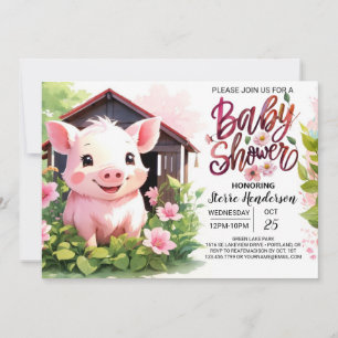Invitación Floral Pig Farm Animals Baby Shower
