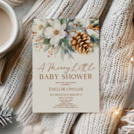 Invitación Floral Pine Tree A Merry Little Baby Shower