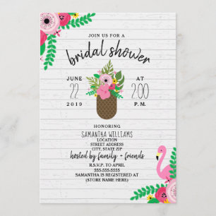 Invitación Floral Pineapple Flamingo Bridal Shower