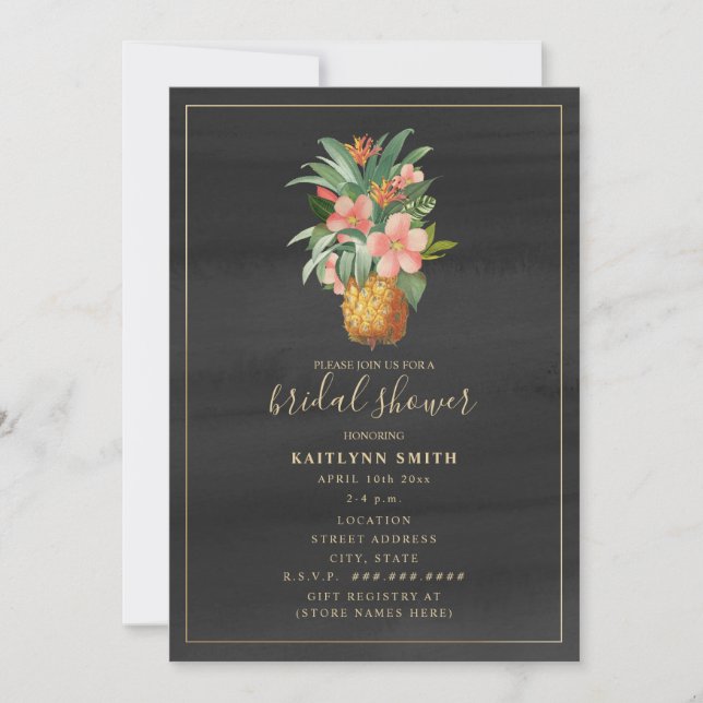 Invitación Floral Pineapple Watercolor Tropical Bridal (Anverso)