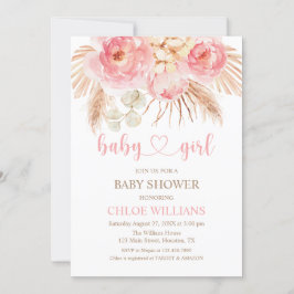 Invitación Floral pink Boho Pampas Baby Girl Invit