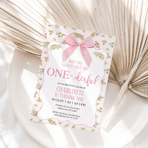 Invitación Floral Pink Bow no es maravillosa el primer cumple