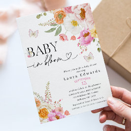 Invitación Floral Pink Butterflies Baby In Bloom Baby Shower