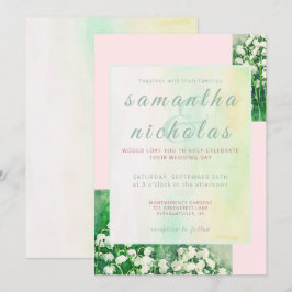 Invitación Floral Pink Green Modern Elegant Wedding