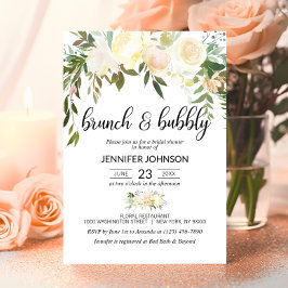 Invitación Floral Pink Ivory Brunch & Bubbly Bridal Shower