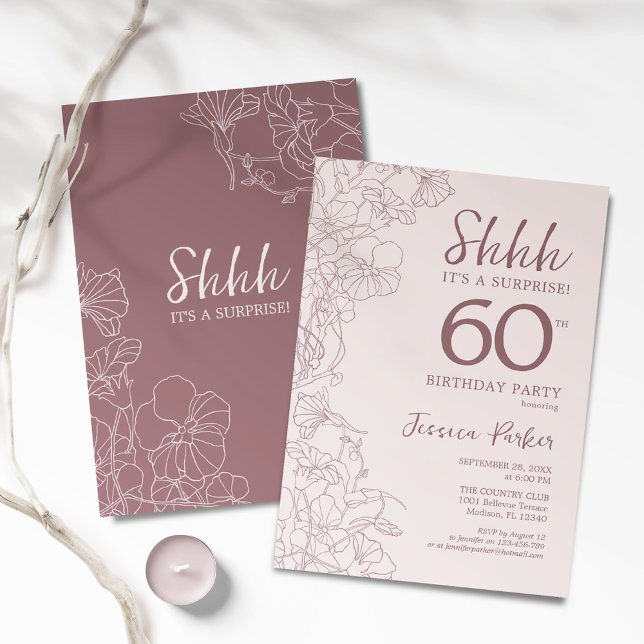 Invitación Floral Pink Mauve Surprise 60 cumpleaños (Subido por el creador)