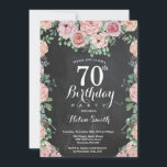 Invitación Floral Pink Peonies 70th Birthday Chalkboard<br><div class="desc">Invitación a las mujeres a la pizarra de los 70 cumpleaños de Floral Pink Peonies. Flor floral acuarela. Elegante rosa rosa y flores de peón. Cumpleaños de adultos. Fondo del tablero de cambios. Blanco y negro. 13.º 15.º 16.º 18.º 20.21.30.40.50.60.70.80.90.100, Cualquier Edad. Para una mayor personalización, haga clic en el...</div>
